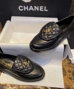 Chanel Tab Loafers Turn-lock Flats Interlocking CC Black For Women - Image 6