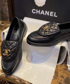 Chanel Tab Loafers Turn-lock Flats Interlocking CC Black For Women - Image 7