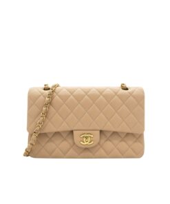 Chanel Classic Double Flap Bag Medium Crossbody 10in/ 25.5cm Beige Gold Hardware For Women