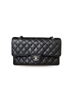 Chanel Classic Double Flap Bag Medium Crossbody 10in/ 25.5cm Black Silver Hardware For Women A01112