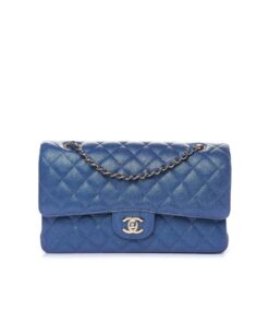 Chanel Classic Flap Bag Medium Crossbody 10in/ 25.5cm Blue Gold Hardware For Women
