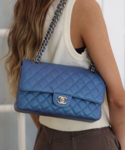 Alternative view of Chanel Classic Flap Bag Medium Crossbody 10in/ 25.5cm Blue Gold Hardware For Women