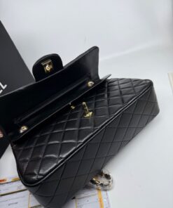 Chanel Classic Double Flap Bag Medium Crossbody 10in/ 25.5cm Black Gold Hardware For Women A01112 - Image 11