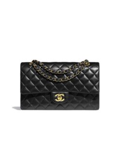 Chanel Classic Double Flap Bag Medium Crossbody 10in/ 25.5cm Black Gold Hardware For Women A01112