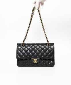 Chanel Classic Double Flap Bag Medium Crossbody 10in/ 25.5cm Black Gold Hardware For Women A01112 - Image 8