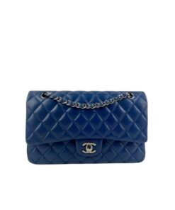 Chanel Classic Double Flap Bag Medium Crossbody 10in/ 25.5cm Navy Blue Silver Hardware For Women A01112