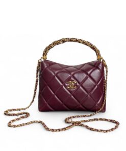 Chanel Clutch With Chain Top Handle Bag 7.3in/ 19cm Burgundy Gold Hardware For Women AP4189-B17675-NZG79