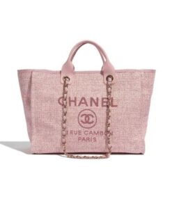Chanel Deauville Tote Bag 14.9in/ 38cm Pink Gold Hardware For Women A66941