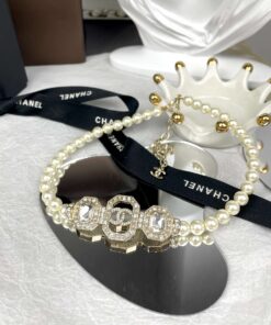 Chanel Geometric Square Pearl Necklace White For Women - Image 5