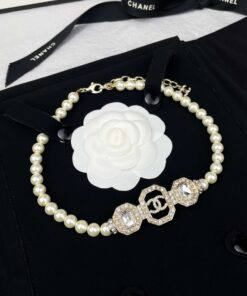 Chanel Geometric Square Pearl Necklace White For Women