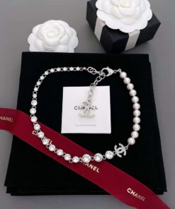 Chanel Half Bead Choker Necklace Silver For Women