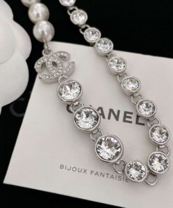 Chanel Half Bead Choker Necklace Silver For Women - Image 4