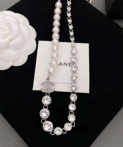 Chanel Half Bead Choker Necklace Silver For Women - Image 3