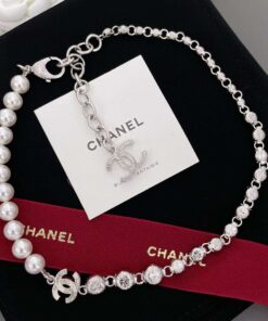 Alternative view of Chanel Half Bead Choker Necklace Silver For Women