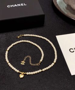 Chanel Heart Pearl Necklace White For Women - Image 7