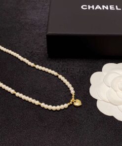 Chanel Heart Pearl Necklace White For Women - Image 5