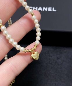 Chanel Heart Pearl Necklace White For Women - Image 4