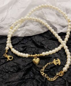 Chanel Heart Pearl Necklace White For Women - Image 3