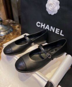 Chanel Interlocking CC Logo Mary Jane Flats Black For Women - Image 9