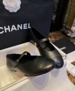 Chanel Interlocking CC Logo Mary Jane Flats Black For Women - Image 4