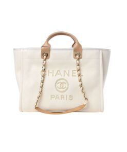Chanel Large Deauville Pearl Tote Bag 15in/ 38cm White Gold Hardware For Women A66941