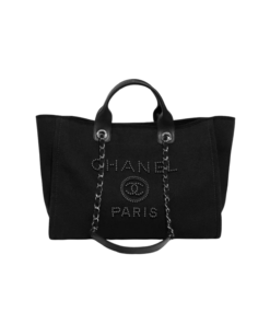 Chanel Large Deauville Pearl Tote Bag 15in/ 38cm Black Silver Hardware For Women A66941