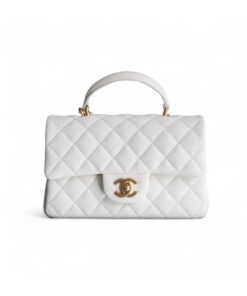 Chanel Flap Bag Mini Crossbody 7.8in/ 20cm White Gold Hardware For Women