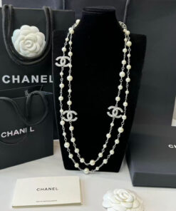 Alternative view of Chanel Double-CC Pearl Long Necklace Silver Hardware For Women