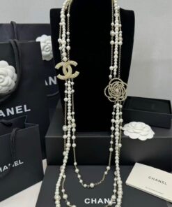 Alternative view of Chanel Multilayered Pearl And Camellia Long Necklace Gold Hardware For Women