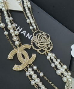 Chanel Multilayered Pearl And Camellia Long Necklace Gold Hardware For Women - Image 9