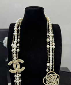 Chanel Multilayered Pearl And Camellia Long Necklace Gold Hardware For Women - Image 6
