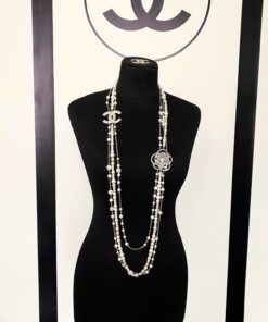 Chanel Multilayered Pearl And Camellia Long Necklace Gold Hardware For Women - Image 7