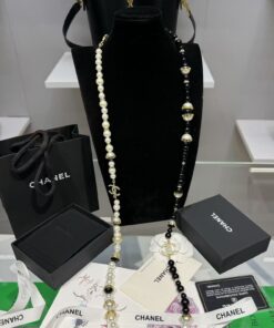 Chanel Pearl Long Necklace Gold Hardware For Women