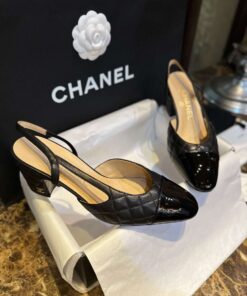 Chanel Patent Slingback Pumps Black For Women - Image 9