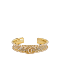 Chanel Pearl And Crystal Interlocking CC Cuff Bracelet Gold Hardware For Women