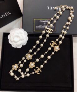 Chanel Pearl CC Flower Gold Necklace for Women