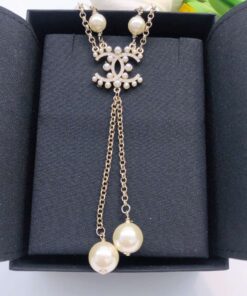 Alternative view of Chanel Pearl Double C Rice Beads Large And Small Necklace Gold For Women