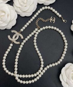 Chanel Pearl Letter Chain Necklace White For Women