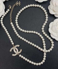 Chanel Pearl Letter Chain Necklace White For Women - Image 5