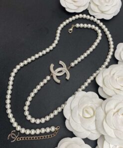 Chanel Pearl Letter Chain Necklace White For Women - Image 4
