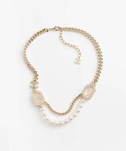 Chanel Pearl Necklace Gold For Women