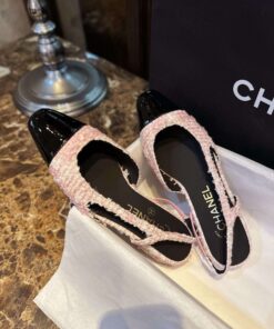 Chanel Sling Back Tweed Sandals Pink For Women