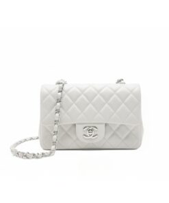 Chanel Classic Flap Bag Small Crossbody 7.9in/ 20cm White Silver Hardware For Women A01113