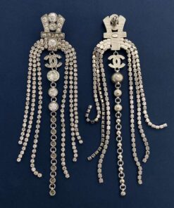 Chanel Tassel Claw Chain Earrings Silver For Women - Image 7
