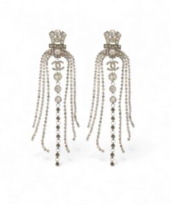 Chanel Tassel Claw Chain Earrings Silver For Women