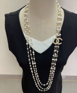 Chanel Three-Layer Pearl Necklace Gold For Women