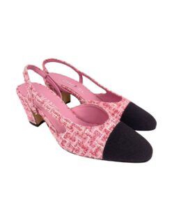 Chanel Woolen High Heel Slingback Sandals Pink For Women
