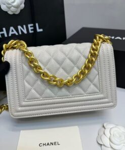 Chanel Boy Small Crossbody Bag 7.8in/ 20cm Ivory Gold Hardware For Women A67085 - Image 3