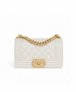 Chanel Boy Small Crossbody Bag 7.8in/ 20cm Ivory Gold Hardware For Women A67085