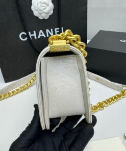 Chanel Boy Small Crossbody Bag 7.8in/ 20cm Ivory Gold Hardware For Women A67085 - Image 9
